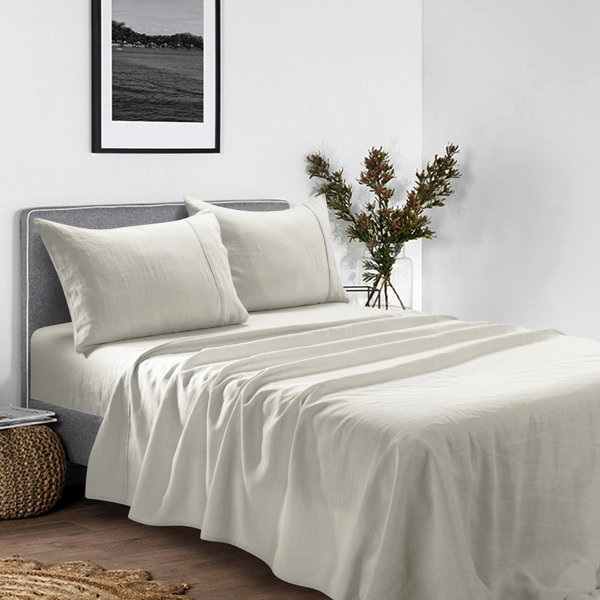 MeadowPark Stone Washed Pure Linen Sheet Set 4 Pieces Wayfair